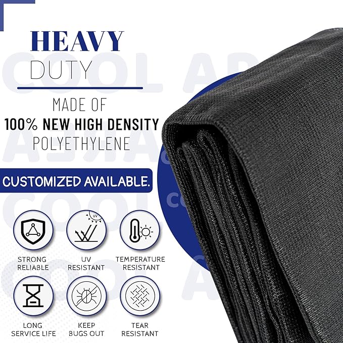 Cool Area 60-70% Shade Cloth 8x13FT Heavy Duty Knitted Mesh Tarp with Grommets Mesh Screen for Patio Canopy Garden Porch Greenhouse Pools Dog Kennel Black(Custom Size)