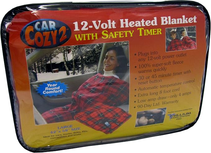 Trillium Worldwide TWI-2001 Heated Fleece Travel Electric Blanket - 12 Volt - Red Plaid
