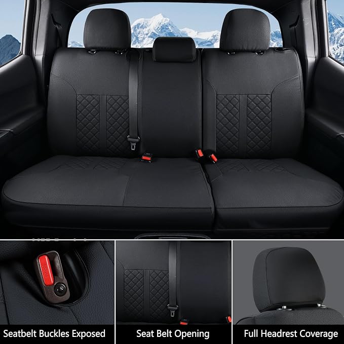 Truckiipa Tacoma Leather Car Seat Covers Full Set Truck Seat Covers Cushion Fit for 2016-2023 Toyota Tacoma Double Crew Cab, Full Set, Black