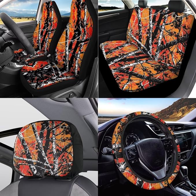 KEIAHUAN Camo Hunting Design Car Seat Cover Full Set 11 Pieces Front & Back with Handbrake Cover Gear Shift Cover,Steering Wheel Cover,Stretchy Headrest Cover,Auto Cup Coasters Universal Fit