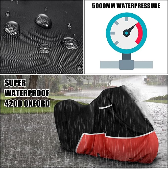 Waterproof Motorcycle Cover Compatible with Royal Enfield Himalayan/Super Meteor 650, 420D Oxford Cloth Cover for Snow Rain Dust Protection