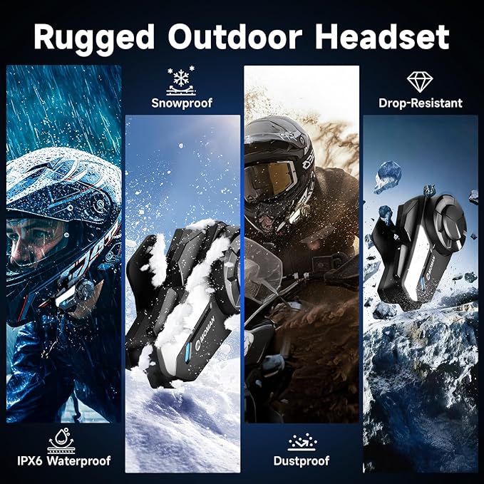 Moman Motorcycle Intercom, H2S【H2PRO Upgrade】 Motorbike Helmet Speaker 2-Way 1000M Communication Headset with Triple Noise Cancellation/Audio Multitasking/Hi-Fi/Music Sharing/FM/AI Voice, 2 Pack