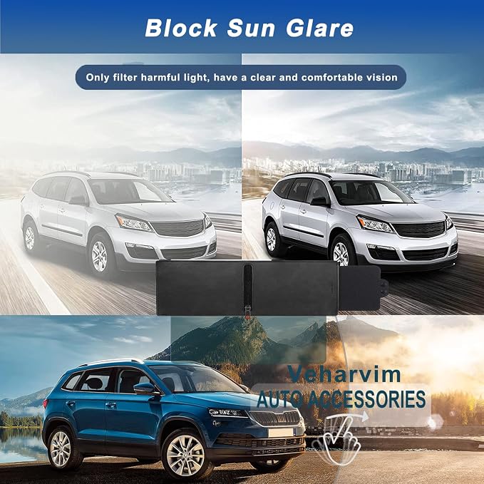 Veharvim Sun Visor Extender for Car (Zipper Slider& Prevents Fingerprints, UV400, PC Lens), Visor Extender Attachment for Car Visor, Anti-Glare for Safe Driving (Driver Side)