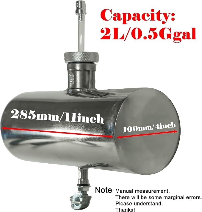 JMCHstore Stainless Steel Mini Bike Gas Tank Cylinder 4x11'' for Coleman Baja Montser Mega moto Predator Hemi non 212 Engine, Massimo Axis RealTree Motovox Mototec Dirt Gas Bike, Go Kart Parts