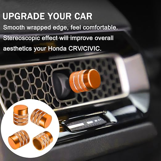 for Honda Civic Accessories 2026 2025 2022-2024 for CRV 2026 2025 2024 2023 for Acura Integra 2025 2024 2023 AC Air Conditioner Knob, Air Vent, Radio, Push Start Button Knob Cover Ring 10Pcs (Orange)