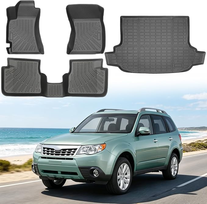 Floor Mats for Subaru Forester 2009-2013 (Not for Hybrid), Heavy Duty TPE All Weather Protection, Waterproof Non-Slip Black Car Liners (Two-Row Floor Mats & Cargo Liner)