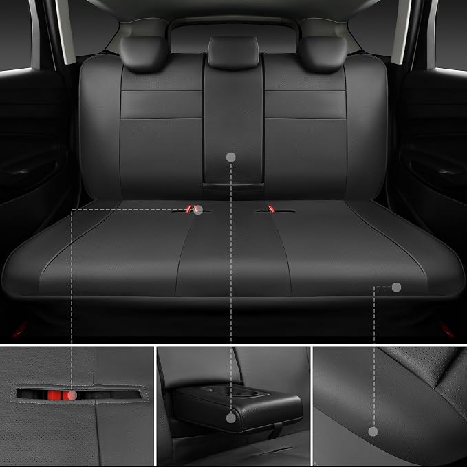 CAR PASS Leather Seat Covers Full Set Universal Water Resistant 3D Foam Back Support, Luxury Comfort Automotive 5 Seat Covers All Season Fit for SUV,Sedan,Van, Airbag Compatible Elegance (Gray)