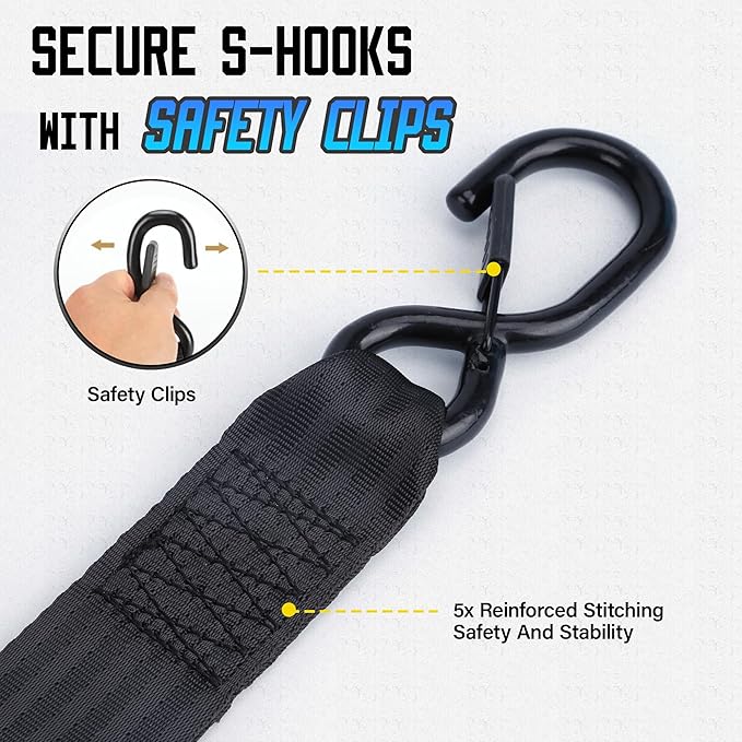 Retractable Ratchet Straps, 2'' x 10FT Self Retracting Ratchet Straps Heavy Duty with Soft Loops, 2204lb Break Strength Auto Tie Down Straps Easy Retract for Motorcycle, Truck, Cargo, 2 Pack