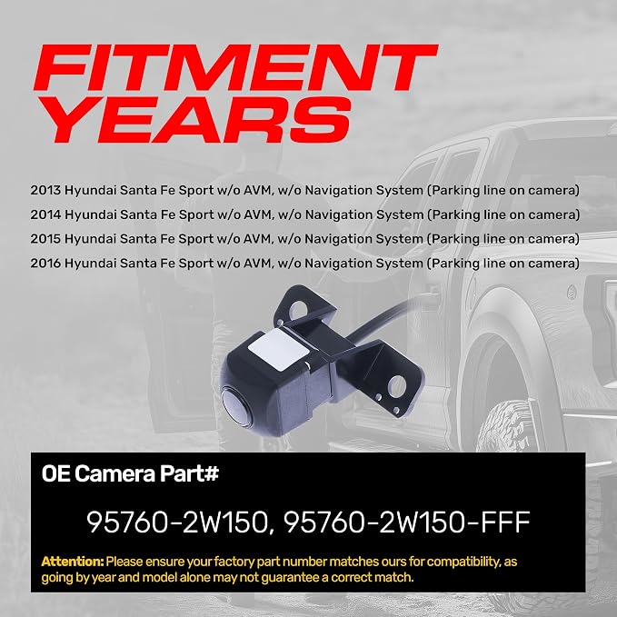 Master Tailgaters Replacement for Hyundai Santa Fe Sport w/o AVM, w/o Navigation System (2013-2016) Backup Camera OE Part # 95760-2W150, 95760-2W150-FFF