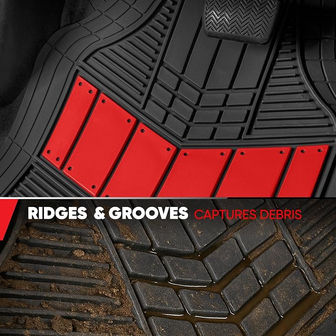 Motor Trend DualFlex Red Floor Mats for Cars & Cargo Mat Full Set - All Weather Front & Rear Rubber Automotive Floor Mats & Cargo Liner for SUV, Car, & Van - Interior Trunk Mat & Floor Cover