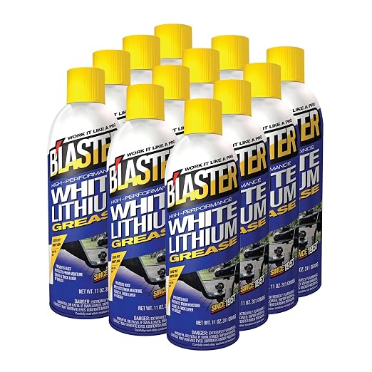 B’laster White Lithium Grease Spray – High-Performance Lithium Grease Spray – Helps Protect Against Moisture & Oxidation - Reduces Friction & Leaves a Durable Lubricating Layer – 11 oz (Case of 12)