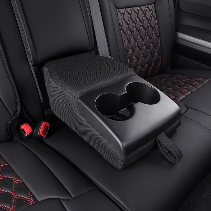 Huidasource for Toyota Tundra Rear Seat Cover, Nappa Leather Truck Rear Seat Cover, 360° Full-Coverage Toyota Rear Seat Covers 2014-2021 CrewMax, Compatible with Armrest Airbags (Back Row/Black＆Red)