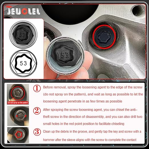 053 Wheel Locking Nut Key for BMW, Socket OD 27mm - ID 25mm, Anti-Theft Lug Nut Removal Tool