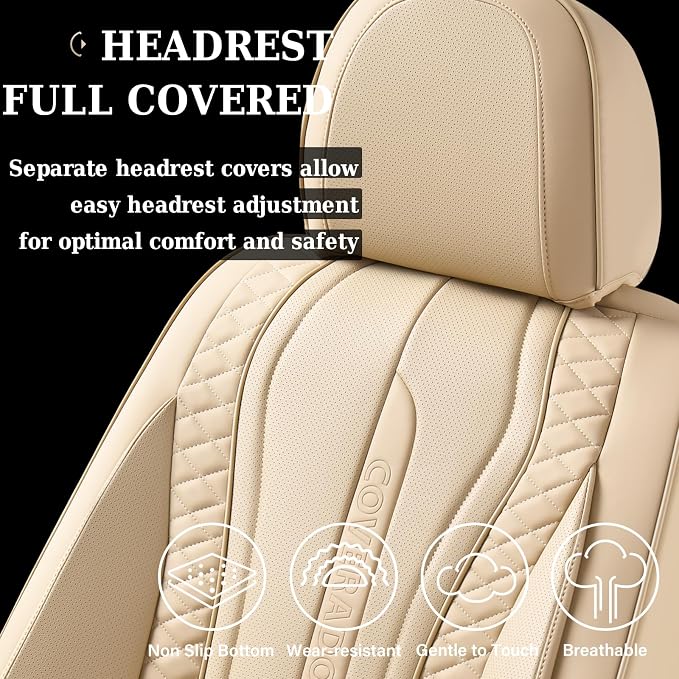 Coverado Car Seat Covers for Front Seat, Leather Seat Covers for Cars, Front Seat Covers, Waterproof Car Seat Protectors Car Seat Cushions Universal for Most Vehicles, Beige