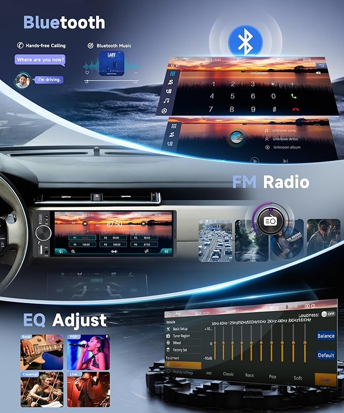 Single Din Car Stereo with Wireless CarPlay & Android Auto, 6.28" Incell Touchscreen Car Radio, Bluetooth, FM, USB, SWC, EQ, Backup Camera Included, 1 Din Car Audio Receiver