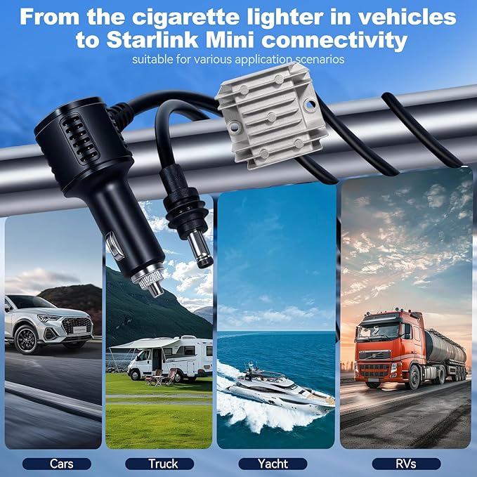 105W Boost Starlink Mini Car Adapter—Stops Reboots & Power Supply Damaged Starlink Mini Cable+Cigarette Lighter Adapter 12V-24V with Digital Display DC Power Cable for Car, Rvs, and Boats (6.5FT)