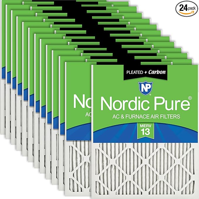 Nordic Pure 14x20x1 (Actual Size: 13 1/2 x 19 1/2 x 3/4) Pleated Air Filters MERV 13 Plus Carbon 24 Pack