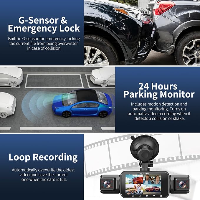 360° Dash Cam 4 Channel 5G WiFi & APP Control, Free 64GB Card, TOPGOOSE 2K FHD Front and Rear Inside, Left Right Dash Camera for Cars, G-Sensor, Loop Recording, 24H Parking Mode