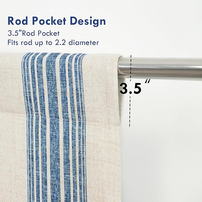 DriftAway Chris Double Layer Linen Blackout Tie Up Curtains Thermal Insulated Fully Lined Vertical Striped Balloon Roman Shade Bathroom Window Adjustable Rod Pocket 45 Inch by 63 Inch Jean Navy