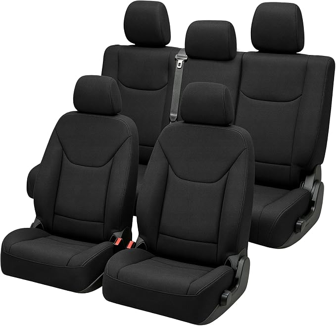 Custom Seat Covers for Wrangler JK 2013 2014 2015 2016 2017 2018 4 Door Heavy Duty Cloth Protector Interior Accessories，Waterproof & Machine Washable, Foam Padded - Black（Front & Rear）