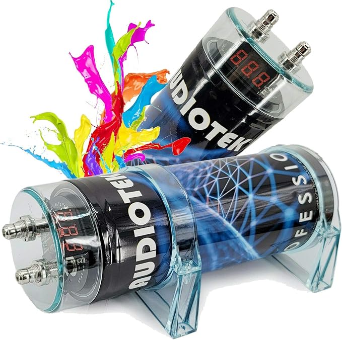 AUDIOTEK 3.5 Farad Round Capacitor, 12 Volts, 3500 Watts, Digital Voltage Display, Chrome Plated Battery Post, Car Audio Capacitor