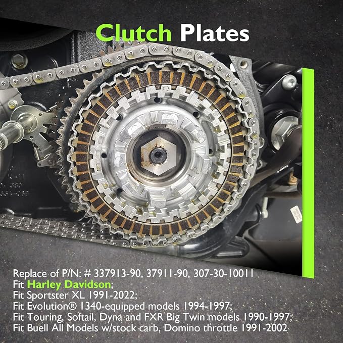 Mofun Friction Steel Clutch Disc Kit Compatible with Harley Sportster XL 1991-2022 Big Twin Touring Softail Dyna FXR 1990-1997 Evolution 1994-1997 Buell All Models 91-2002 Big Twin Clutch Plates