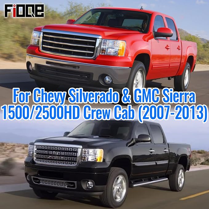 Thick Composite Fabric Front&Rear Seat Covers for Chevy Silverado GMC Sierra 1500 2500HD Crew Cab 2007-2013 Thickened Foam Padding-Black
