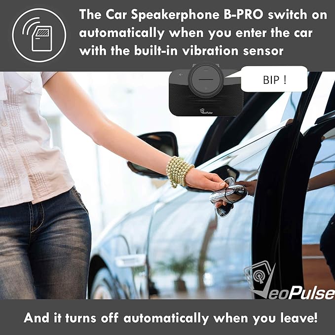 Car Speakerphone B-PRO 2B Hands-Free kit, 6W Hi-Fi Speakers, with Bluetooth Automatic multipoint Cellphone Connection