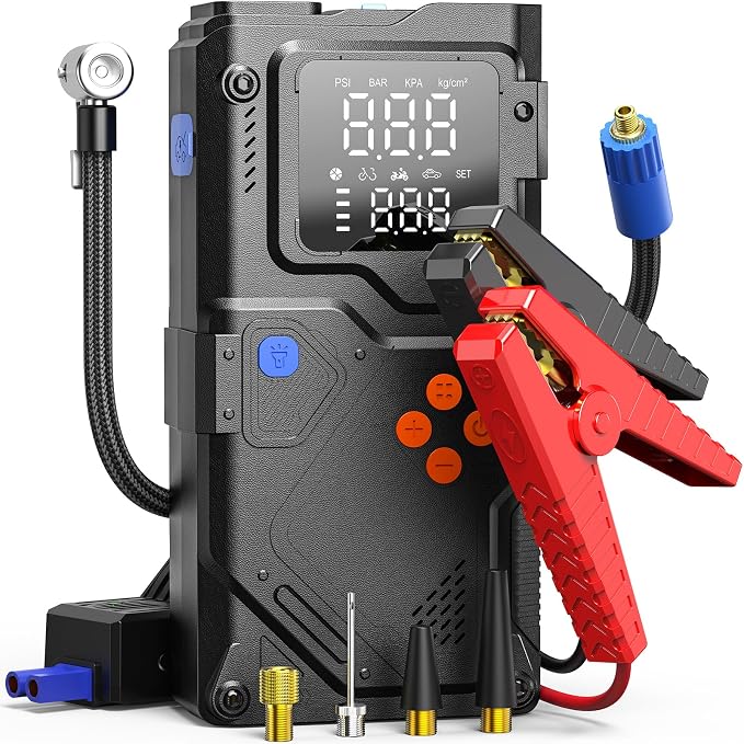 PAULINN Jump Starter with Air Compressor, 150PSI 6000A Car Jumper Starter Portable(All Gas/10L Diesel) with Tire Inflator, 12V Charger Booster