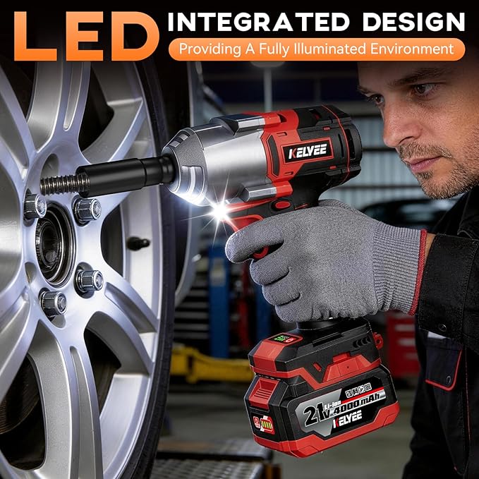 Cordless Impact Wrench, 996Ft-lbs (1350N.m) 1/2" Impact Driver, 21V Brushless Impact Gun, High Torque Impact Wrench with 2x4.0Ah Battery, Power Motor Variable Speeds for Car/Pickup Truck/Mower