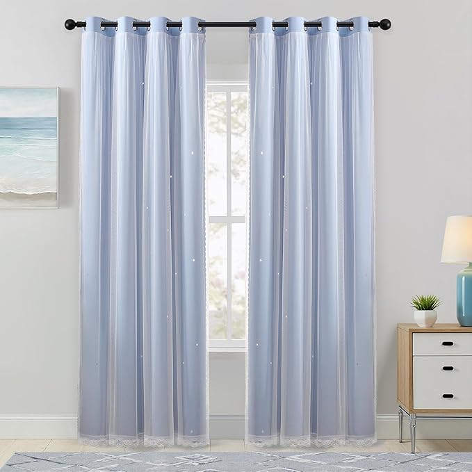 XiDi Star Blackout Curtains for Living Room 96 inches Long Thermal Insulated Grommet Room Darkening Window Treatments Sound Reducing Drapes for Bedroom Girls Nursery Kids 2 Panels, W52 x L96