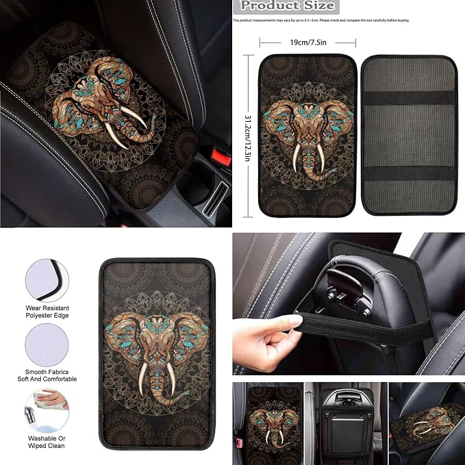 8 Pcs Aztec Elephant Car Seat Covers Full Set Car Accessories for Women Front Seat Cover Steering Wheel Armrest Cover Seat Belt Cover for Auto SUV Interior Decoration