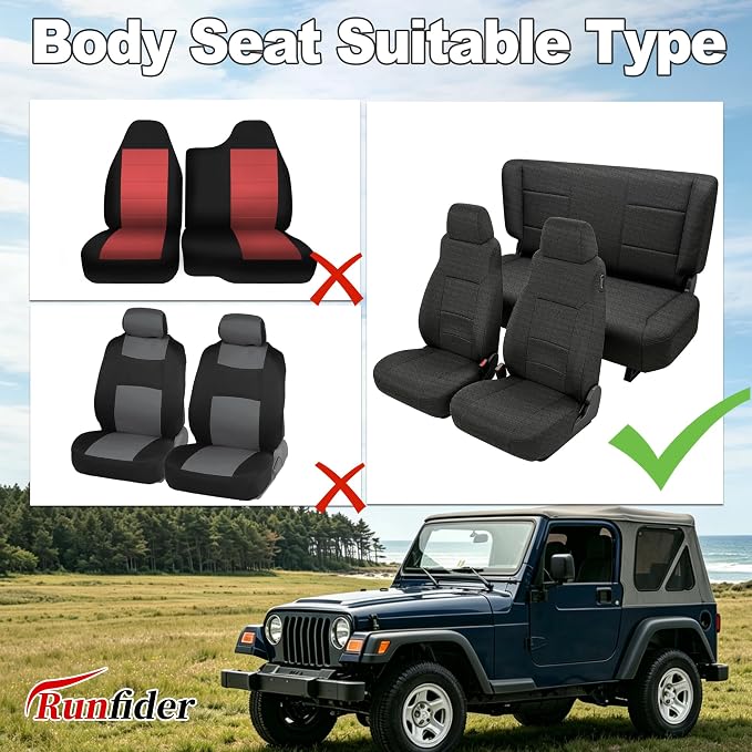 Custom Seat Covers for Jeep Wrangler TJ 2003-2006 & for Jeep Wrangler Unlimited 2004-2006 Heavy Duty Cloth Protector Interior Accessories，Waterproof & Machine Washable - Black（Full）