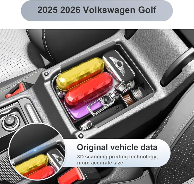 SKTU for 2025 2026 VW Golf Accessories Center Console Organizer for 2025 2026 Volkswagen Golf Console Tray 2025 2026 Golf ABS Durable Console Organizer with Coin Holder (Blue)