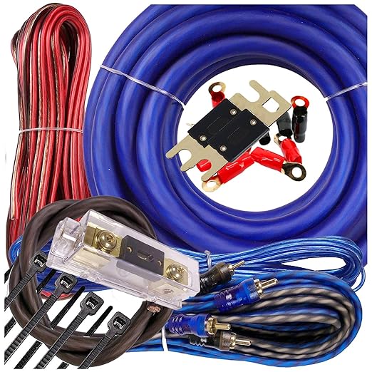 Gravity Warzone 1/0 Gauge Power Amp Kit Up to 5000 Watts Premium Elite Pro Flexible RCA Speakers Wires, 250A + 300A Fuse Included, Complete Blue DIY Hobbyist AWG Amplifier Installation Wiring