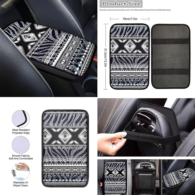 Wanyint Car Seat Cover Full Set 12 PCS, with Steering Wheel Seat Belt Strap Armrest Pad Handbrake Cover Gear Shift Cover Coasters Universal Fit for Truck Vans Sedans, Aztec Navajo Zebra Print