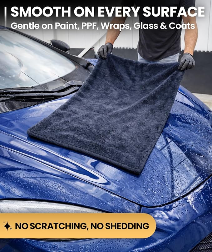 EVEO Car Drying Towel - (1300 GSM) XL Drying Towels Car Detailing - Car Microfiber Towel (36"x24") Microfiber Drying Towels for Cars Towels Drying, Car Wash Towels, Ultra Absorbent - Grey & Blue
