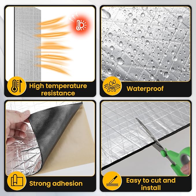 VOISEN Sound Deading Material for Cars,197 mil(5mm) 21 sqft Sound Deadening,Aluminum foil Foam Sound Deadener,Noise Insulation and Vibration Dampening Material 19 Pcs