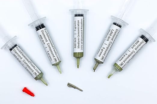 TechDiamondTools Diamond Polishing Compound Kit of 5 Lapping Paste USA Made 400 500 600 800 1050 Grit for Marble Glass Metal Rock Jewelry Resin Silver with 25% of Diamond Powder