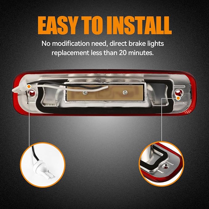 Third 3rd Brake Light LED for 1997-2001 Jeep Cherokee, High Mount Rear Brake Lights Assembly for 97-01 Jeep Cherokee, Waterproof Center Cab Lamp Stop Light (Red)
