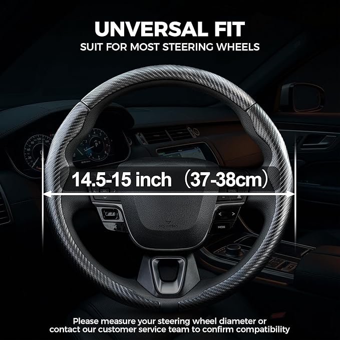 West Llama 3 Piece Carbon Fiber Steering Wheel Cover, 14.5-15 Inch 3 Pc Auto Car Steering Wheel Cover Universal Fit for 99% Cars, SUVs, Trucks (Matte Black)