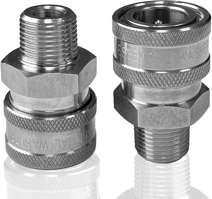 Essential Washer Stainless Steel ⅜” Quick Connect Male NPT | Pressure Washer Quick Connect Fittings | 5000 PSI | Set Of 2
