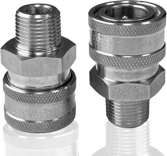 Essential Washer Stainless Steel ⅜” Quick Connect Male NPT | Pressure Washer Quick Connect Fittings | 5000 PSI | Set Of 2