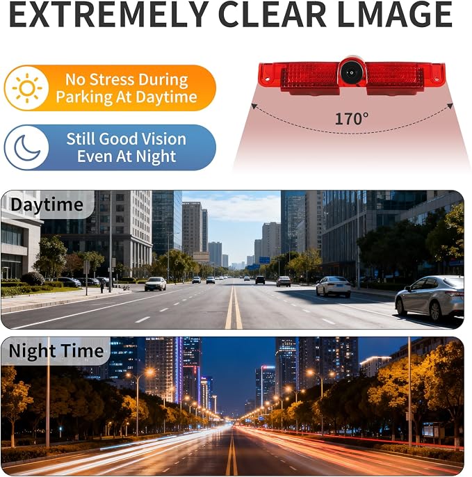 Third Brake Light Rear View Reverse Backup Camera Compatible with Chevy Express 2003-2019, 3rd Brake Light Position Mounted Reversing Lights with Backup Camera
