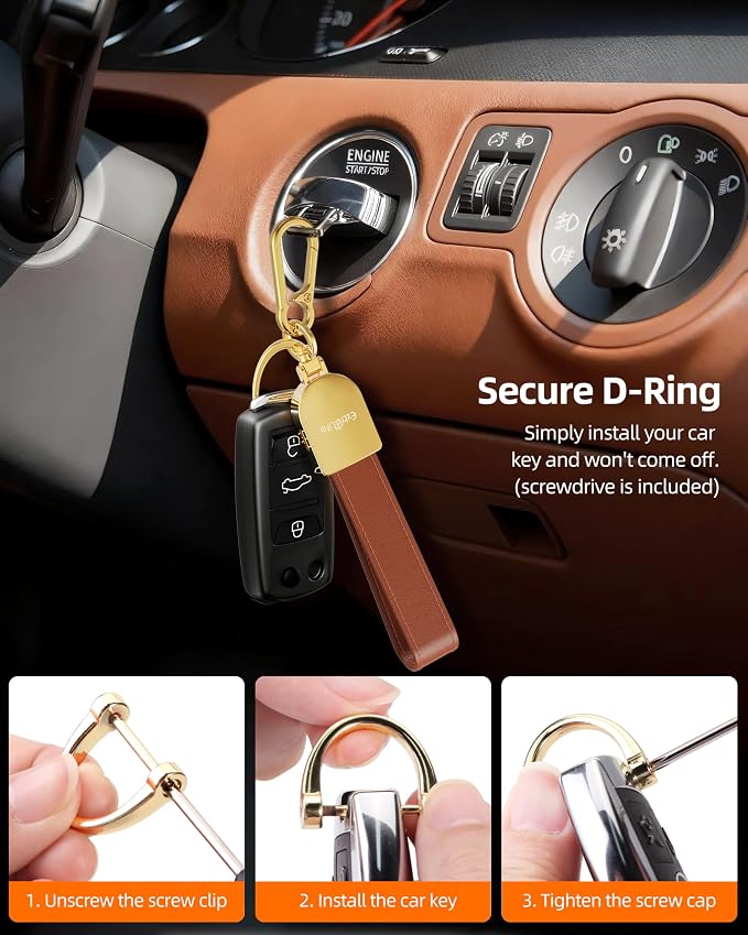 Keychain, Works with Apple Find My, Leather Car Keychain for Women and Men, Car Key Fob Holder, Key Chain with GPS Tracker, Anti-Lost Smart Keys Finder, Rechargeable, Brown
