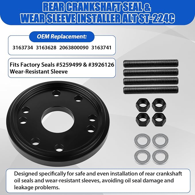 Front & Rear Crankshaft Seal Installer Remover Tool Set Compatible with 1989-2016 Cummins 3.9L 5.9L 6.7L, with Wear Sleeve Installer Tool Set, Replaces #3824498 1338 3824500 5046 3164660 2063800090