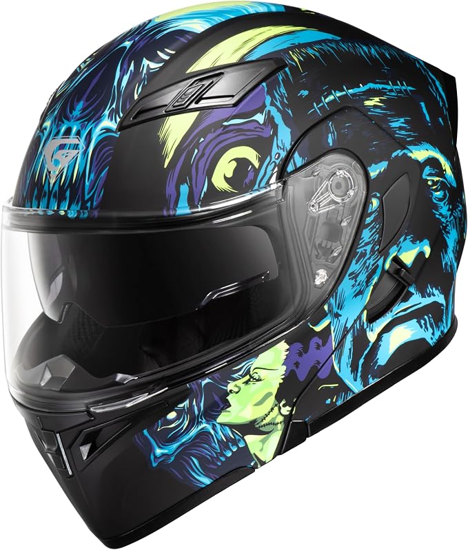 KYPARA Motorcycle Dual Visor Flip up Modular Full Face Helmet with DOT Certification of Impressionism