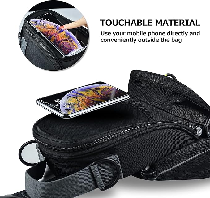 Motorcycle Tank Bag with Waterproof Rain Cover, Strong Magnetic Motorbike Bag with Transparent Phone Pocket for 6.7" iPhone Navigation, Update Version Oxford Fabric Storage Bag for Most Motorcycles