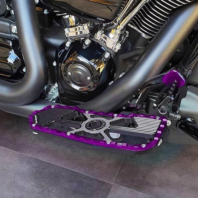 Motorcycle Floorboards Driver Passenger Footboards Wide Foot Pegs Board Pedal Compatible with Touring Electra Road Street Glide Softail Road King (Front Floorboards-Purple Edge)