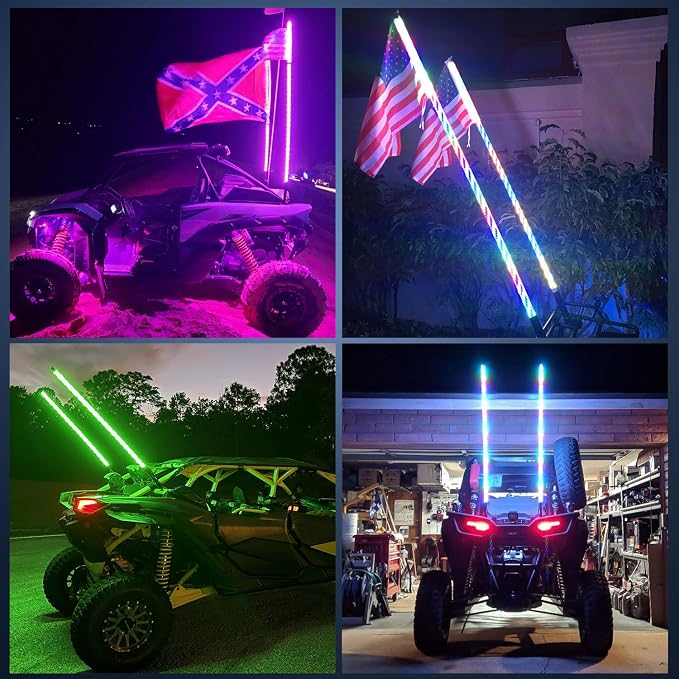 Nilight 2PCS 5FT Spiral RGB Led Whip Light with Spring Base Chasing Light RF Remote Control Lighted Antenna Whips for Can-Am ATV UTV RZR Polaris Dune Buggy Offroad Truck